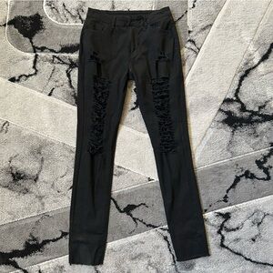 SHEIN Black High-Rise Skinny Jeans with Gold Hardware